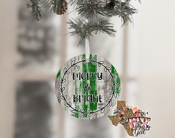 Noël rond ornement joyeux et lumineux bois fond Sublimation Design PNG instantané numérique uniquement