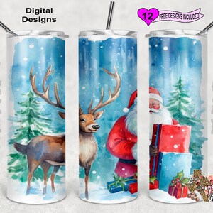 Weihnachtsmann Tumbler Wrap, Aquarell Tumbler Wrap, 20 Unzen Sublimationsbecher PNG, nahtloses Design
