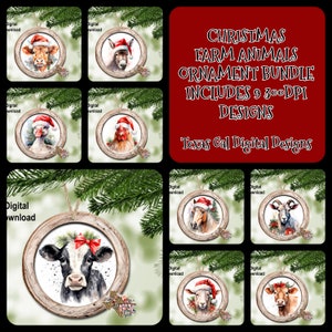 Pacchetto di ornamenti di Natale PNG, pacchetto di design a sublimazione, pacchetto di ornamenti di animali da fattoria di Natale PNG, pacchetto di ornamenti, download digitale