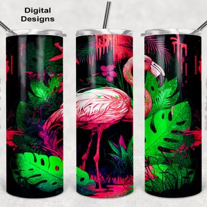 Flamingo Tumbler Wrap, Bright Colors Tumbler Wrap, Watercolor Tumbler Wrap, 20 oz Skinny Tumbler Sublimation Design, Seamless design