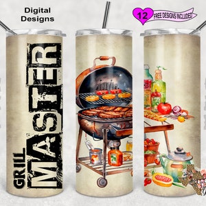 Grill Master Tumbler Wrap, BBQ Tumbler Wrap, Watercolor Tumbler Wrap, 20oz Sublimation Tumbler PNG, Seamless Design