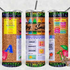 20 oz Skinny Tumbler Teacher Bulletin Board Naadloze gratis bewerkbare dank u en autokaarten Sublimatie Design PNG Instant ALLEEN DIGITAAL
