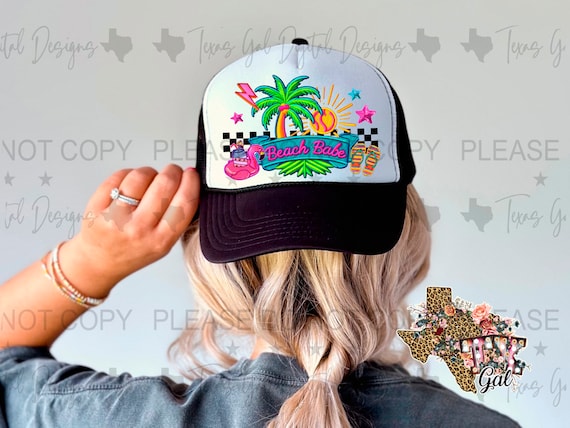 Beach Babe Retro Faux Hat Patch PNG, Trucker Hat Patch Png  display picture 3