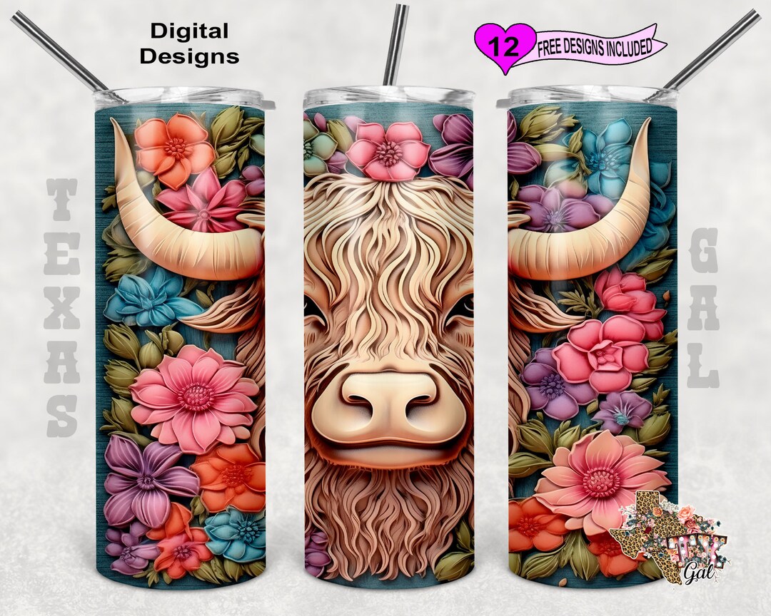 3D Tumbler Wrap, Highland Cow Tumbler Wrap, 20oz Sublimation Tumbler ...