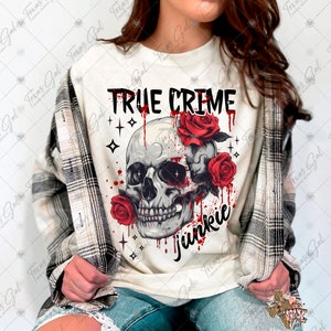 True Crime Junkie PNG, Retro Halloween PNG, Gift For Her, Skull PNG, Digital Download, Halloween Design for Shirt or Mug