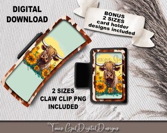 Highland Cow Hair Clip Sublimation Design, Grandes et petites griffes de cheveux PNG, Boho PNG, Hair Clip Sublimation Design, Téléchargement numérique