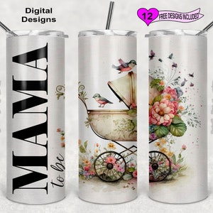 Mama To Be Tumbler Wrap, Watercolor Tumbler Wrap, 20 oz Skinny Tumbler Sublimation Design, Seamless Pattern
