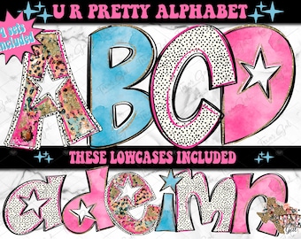 Floral Retro Doodle Alphabet, Leopard Alpha Set, Alpha Bundle Set, Doodle Letters, Commercial Use, Trendy, Printable Alphabet Font