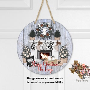 Merry Christmas Fireplace 12 Inch Door Hanger Sublimation Digital Download PNG