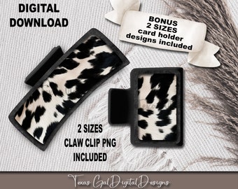 Black Cow Print Hair Clip Sublimation Design, Large And Small Hair Claw PNG, Hair Clip Sublimation Design, Digital Download