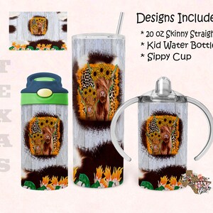 Highland Cow Mom and Me Bundle  20 oz Skinny Tumbler 12 oz Kid Water Bottle Sippy Cup Tumbler Sublimation Digital Download, PNG