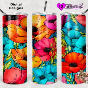 Floral Tumbler Wrap, Spring flowers Tumbler Wrap, 20oz Sublimation Tumbler PNG, Seamless Design