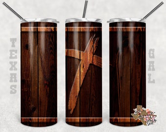 Wood Cross, 20oz Skinny Tumbler, Seamless, Sublimation Design, PNG, Instant DIGITAL ONLY