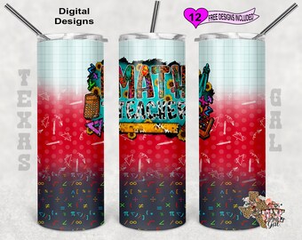 20 oz Skinny Tumbler Math Teacher Sublimation Design PNG Instant DIGITAL ONLY