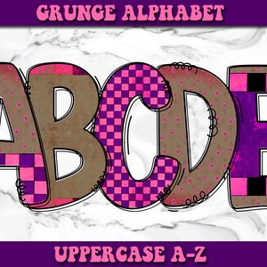 Pink Purple Grunge Doodle Alphabet PNG, Alpha Bundle Set, Doodle Letters, Commercial Use, Spring Alpha PNG, Trendy, Printable Alphabet Font