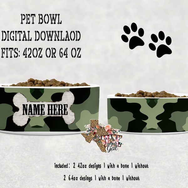 Pet Bowl Design Personalize 4 Files Included Camo Instant Download Digital Design PNG