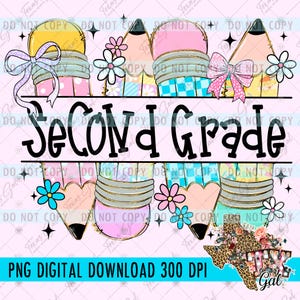 Second Grade PNG, Back To School, Trendy, Grade, Elementary, School, Doodle, Girl Back To School, Digital Download
