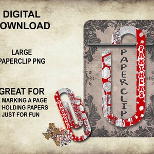 Large Paperclip Sublimation, Panthers Paperclip, Red Paperclip PNG, Paperclip Sublimation Design, Double Sided, Digital Download