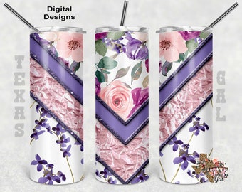 20 oz Skinny Tumbler Pink Purple Floral Sublimation Design PNG Instant DIGITAL ONLY