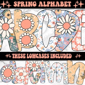 Spring Flower Doodle Alphabet PNG, Alpha Bundle Set, Doodle Letters, Commercial Use, Spring Alpha PNG, Trendy, Printable Alphabet Font