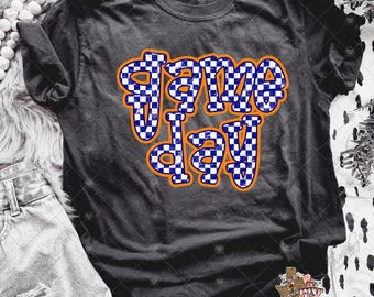 Game Day PNG, Retro Checkered Football Png, Sports, Orange Navy Football Png, Touchdown Season, Football Png, School Spirit Png, Trendy Png