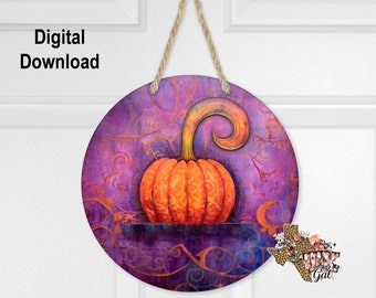 Round Sublimation Door Hanger Pumpkin Design for Hardboard Blanks, Pumpkin Wreath PNG, PNG Digital Download, digital graphics