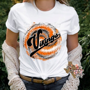 T-shirt Vikings Orange Black Tie Dye School Spirit Sublimation Digital Download PNG
