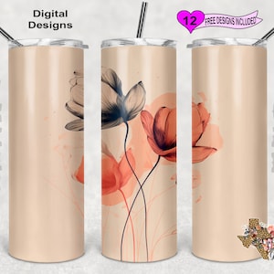 Minimalistischer Blumen Becher Wrap, Aquarell Becher Wrap, 20 Unzen Sublimation Becher PNG, nahtloses Design