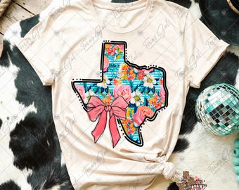 Texas con flores PNG, Texas con un lazo coqueto PNG, Estado PNG, Moda PNG, Texas Preppy PNG, Descarga digital, Sublimación