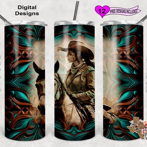Cowgirl Tumbler Wrap, Western Tumbler Wrap, Leather Tumbler PNG, 20oz Sublimation Tumbler PNG, Digital Download, Seamless Design