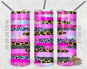 20 Oz Skinny Tumbler Pink Leopard Wrap Tapered Straight Template ...