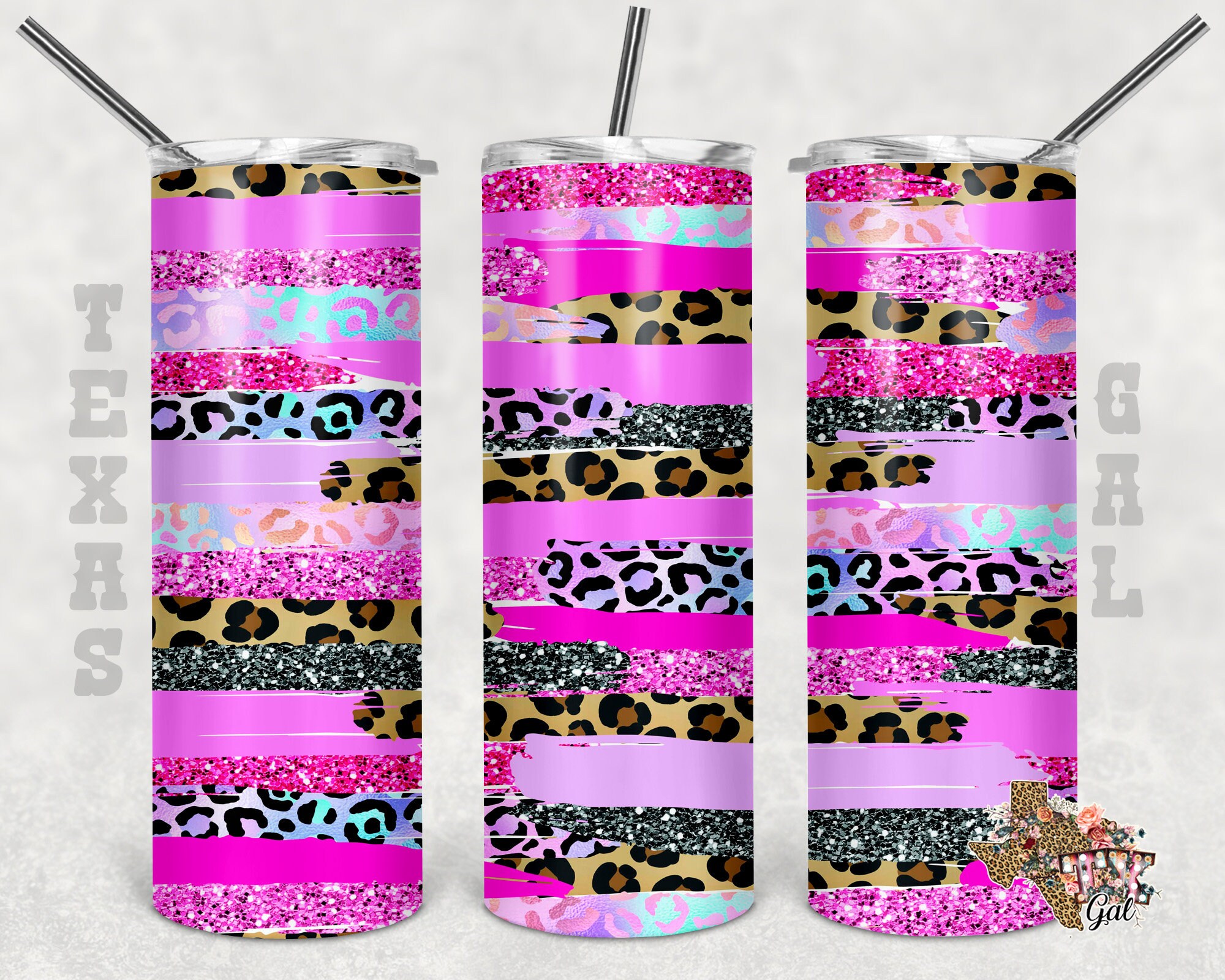 Pink and leopard Brush strokes Tumbler design 20 oz skinny Etsy