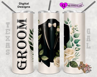 Envoltura de vaso de novio, envoltura de vaso de boda, envoltura de vaso de boda para él, diseño de sublimación de vaso flaco de 20 oz