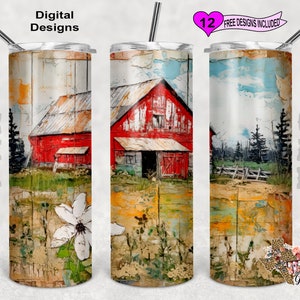 Red Barn Tumbler Wrap, Watercolor Tumbler Wrap, 20oz Sublimation Tumbler PNG, Seamless Design