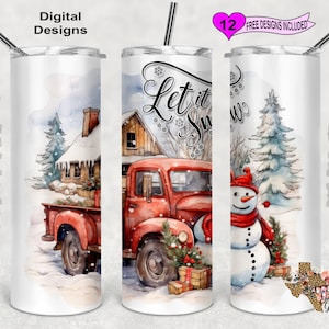 Let It Snow Tumbler Wrap, Snowman Tumbler Wrap, Christmas Tumbler, Watercolor Tumbler Wrap, 20oz Sublimation Tumbler PNG, Seamless Design