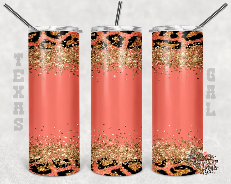 20 Oz Skinny Tumbler Bundle Leopard Glitter Sublimation Design PNG ...