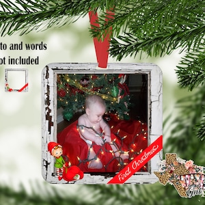 Christmas Ornament Square Photo Frame Sublimation Design PNG Instant DIGITAL ONLY