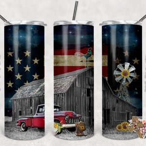 Barn Old Truck Farm, Flag, 20 oz Skinny Tumbler, Sublimation Design, PNG, Instant DIGITAL ONLY