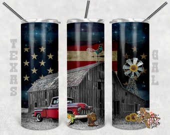 Barn Old Truck Farm, Flag, 20 oz Skinny Tumbler, Sublimation Design, PNG, Instant DIGITAL ONLY