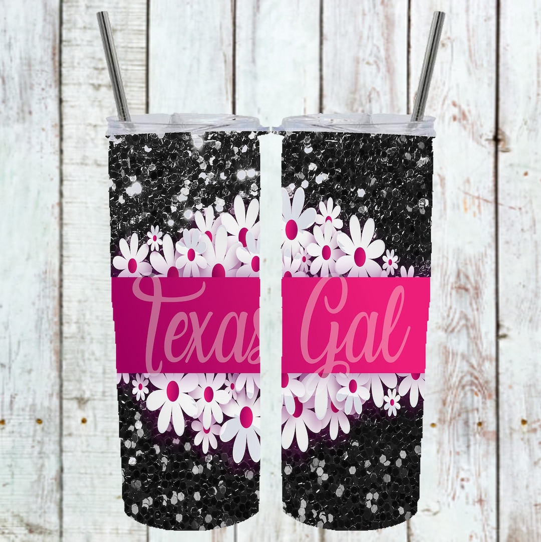 Black Glitter, Floral, Personalize, Tumbler Design, 20 Oz Skinny
