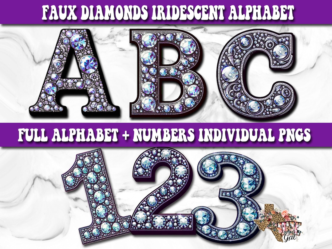 Rhinestone Alphabet and Numbers PNG, Faux Rhinestone Clipart, Alphabet ...