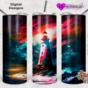 Lighthouse Tumbler Wrap, Alcohol Ink Tumbler Wrap, 20 oz Skinny Tumbler Sublimation Design, Seamless Pattern