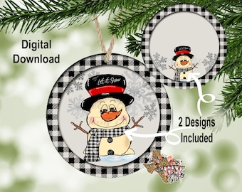 Snowman Ornament PNG, Round Christmas Ornament PNG, Sublimation Christmas Designs, Digital Download