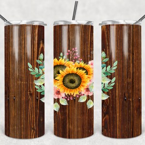 Tumbler, 20 oz skinny tumbler, wood, flowers, sunflowers, sublimation, digital download, PNG