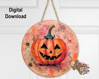 Round Sublimation Door Hanger Pumpkin Design for Hardboard Blanks, Pumpkin Wreath PNG, PNG Digital Download, digital graphics