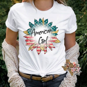 American Girl Flag Sunflower T-shirt PNG Sublimation Digital Download