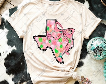 Texas con flores PNG, Texas con un lazo coqueto PNG, Estado PNG, Moda PNG, Texas Preppy PNG, Descarga digital, Sublimación