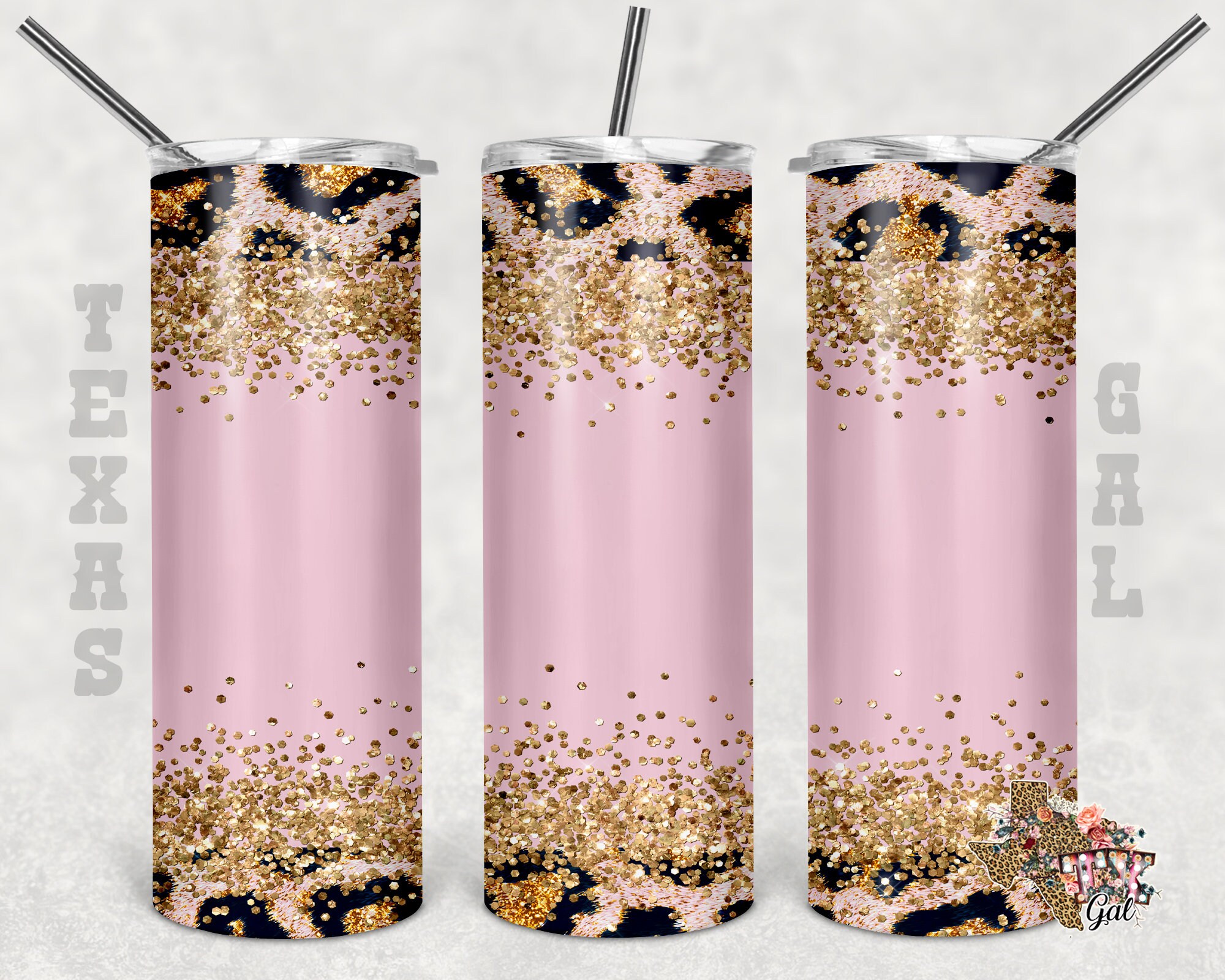 20 Oz Skinny Tumbler Bundle Leopard Glitter Sublimation Design PNG ...