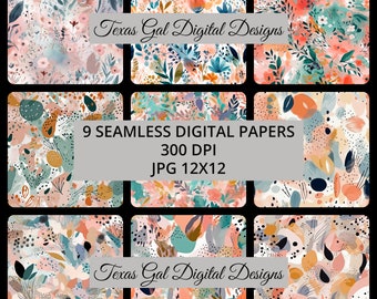 Boho Abstract Digital Paper, 9 Seamless Boho Patterns Digital Paper, Abstract Digital Paper, Seamless Boho Abstract Digital Paper