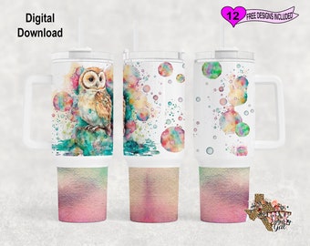 Owl Tumbler Wrap, Watercolor Tumbler Wrap, 40 oz Skinny Tumbler Sublimation Design